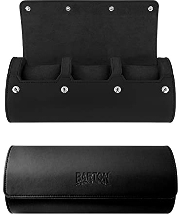 Barton Leather Watch Roll for 3 Watches | Convenient Organizer Case for Travel & Storage | Fits Classic & Smart Watches (Up to 46mm) | Compact, Durable, Lightweight, Stylish - Black