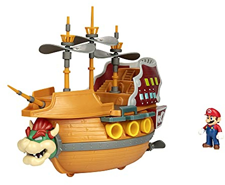 Nintendo - Licence Officielle - Super Mario - Grand Vaisseau Spatial de Bowser Interactif avec Sons Authentiques - Figurine Articulée Mario 6,5 cm Incluse - Jouet Enfant 3+ - Univers à Collectionner