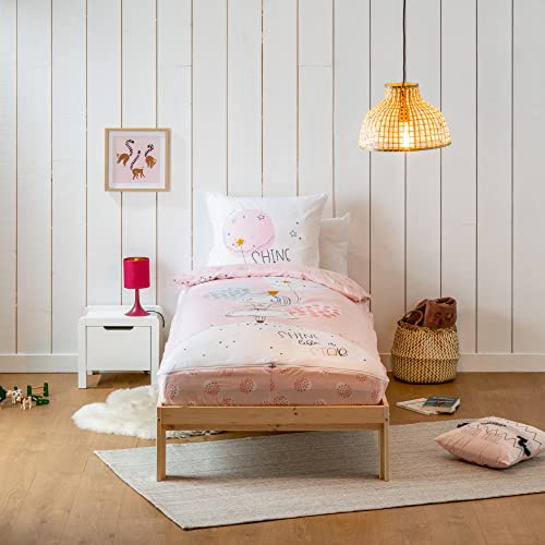 Bleu Calin Caradou® Shine Parure de lit Enfant en Coton 4 pièces: Couchage Tout-en-Un pour Enfant avec Couette - Couette zippée au Drap Housse - 90x190cm
