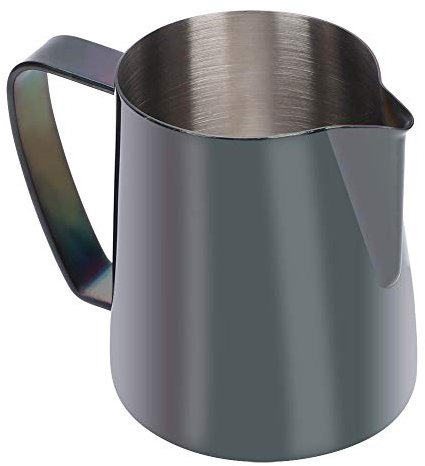 HOHXFYP Milchschaumkrug,350 ml Gro?e Dampfkr¨¹ge Aus Lebensmittelechtem Edelstahl mit Kannengriff,Herausziehbare Tassen mit Stacheln,f¨¹r Den Heimgebrauch(350ml -Schwarz)