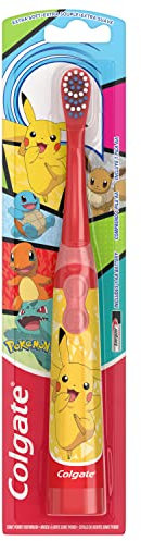 Colgate Kids Battery Powered Toothbrush with Extra Soft Bristles, Flat-Laying Handle, Pokemon Design, 1 Pack