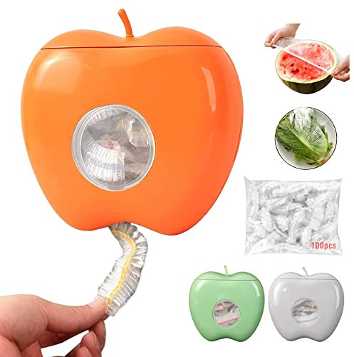 71Nmly Plastic Wrap Storage Box,with100 Pcs Fresh Keeping Bags,Multi-functional Wall-Mounted Cling Film Dispenser,Food Storage Covers Lids, Fresh keeping Bag Box for Vegetable Fruit Food(Orange)