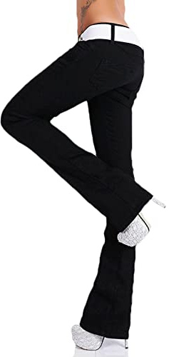 STIDIA Damen Bootcut Jeans Hose Schlag Schlaghose Denim Stretch Gürtel XS-XL (as3, Alpha, x_l, Regular, Regular, WT369-Schwarz)