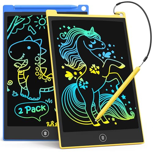 Lot de 2 tablettes d'écriture LCD de 25,4 cm, Tableau à gribouiller coloré pour Enfants, Bloc de Dessin effaçable et réutilisable, Outil d'apprentissage pour garçons et Filles de 3 à 6 An (Bleu+jaune)