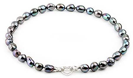 PHONME Halsketten Fashion Große Schwarze Barocke Perlenkette for Frauen, 10-11mm Süßwasserperlenkette Geburtstagsgeschenk Mode-Accessoires (Size : 40cm)