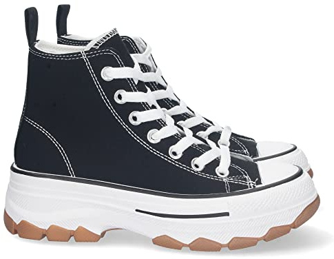 shoes&blues.es 72949-Zapatilla Abotinada de Plataforma para Mujer, Comoda, Estilo Bamba, Material de Lona, y Cierre de Cordones. Talla 41 Negro