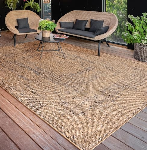 Paco Home Matta För Inomhus Och Utomhus Terrass Balkong Matta Kök Kan Tvättas I Tvättmaskin Boho Enfärgad, Storlek:240x340 cm, Färg:Beige 4