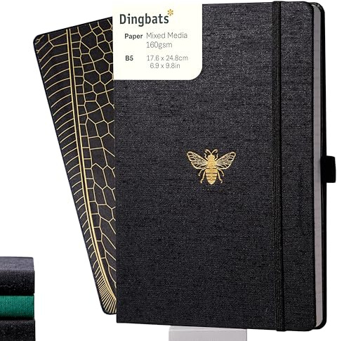 Dingbats* - Pro B5 Großes Notizbuch Blanko Mit Geschenkbox - Journal Mit Schwarzem Textilcover, Fadenheftung - Elastischer Verschluss, Stifthalter