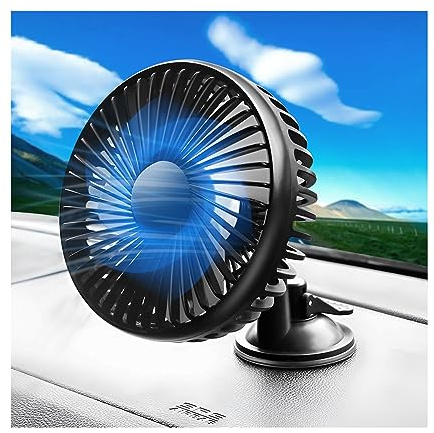 CGEAMDY Ventilateur Auto, 3 Niveaux De Vitesse Ventilateur De Refroidissement Avec Réglable à 360 °, Refroidissement Silencieux Ventilateur Portable, Pour Été Voiture SUV (Ventouses)