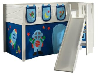 Vipack Scott Hochbett, Rutsche und Vorhang Astro + 3 Aufbewahrungstaschen, Weiß, 90 x 200 cm