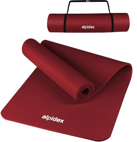 ALPIDEX Yogamatte 183 x 60 x 0.8 cm Phthalatfreie Fitness Matte E-Book Tragegurt rutschfest Gymnastik Turnen Pilates Sport Physio HIIT Yoga Trainingsmatte Isomatte Hautfreundlich, Bordeaux