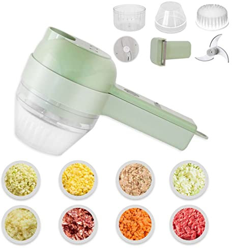 JOEBO 4 in 1 Portable Electric Vegetable Cutter Set,Chili onion celery Cutter set,Celery Ginger Meat Food Processor,Gatling Vegetable Chopper Mini Wireless Garlic Chopper wiht Brush/50
