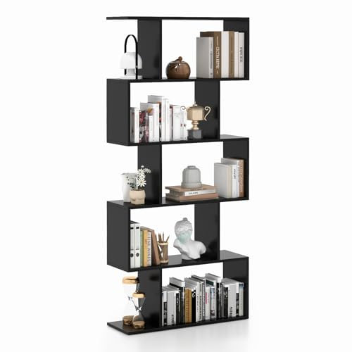 COSTWAY Bücherregal, Regal mit 5 Ebenen, Standregal aus Holz, Büroregal, Aufbewahrungsregal, Raumteiler Regal für Wohnzimmer, Schlafzimmer, Büro, 70 x 23,5 x 158 cm (Schwarz)
