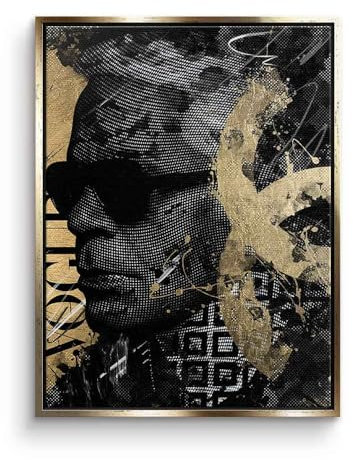 DotComCanvas Leinwandbild Luxury Karl Lagerfeld schwarz gold Vogue Portrait edel Größe 100 X 75 CM, Farbe Gold