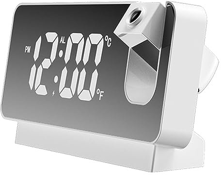 HERCHR Sveglia a Proiezione, Orologio Digitale a LED Sveglia Elettrica con Ampio Display Sveglia Digitale con Proiettore Ruotabile a 360° Per Camera da Letto(Bianco)