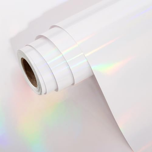 MAYPLUSS Mini omslagspapper rulle – 46,8 kvm. Vit enfärgad med metallisk glans för födelsedag, jul, bröllop, baby shower, alla hjärtans dag, möhippa – 43 cm x 10 m