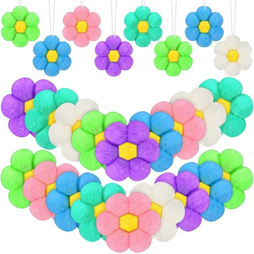 Remagr 18 Pcs Spring Tree Ornaments Felt Daisy Flower Hanging Ornaments Felt Flowers Flower Hanging Decor for Door Wall Mantel Decoration Arts Crafts Supplies Gifts (Fresh Color,1.97 Inch)
