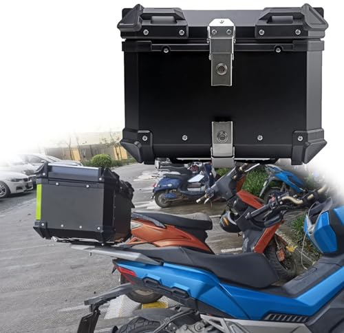JEDAL Motorrad Topcase Wasserdicht Topcase Aluminium Motorrad Heckbox Rollerkoffer Motorrad Top Box Lockable Motorradkoffer 36L 45L 55L 65L 80L 100L Schwarz, Silber (Farbe : Schwarz, Größe : 36L)