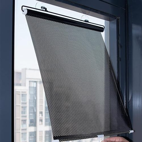 Suction Cup Roller Blind Window Blind Sun Protection Blackout Roller Blind Privacy Screen and Sun Protection No Drilling Required (Black, 68 * 125cm)