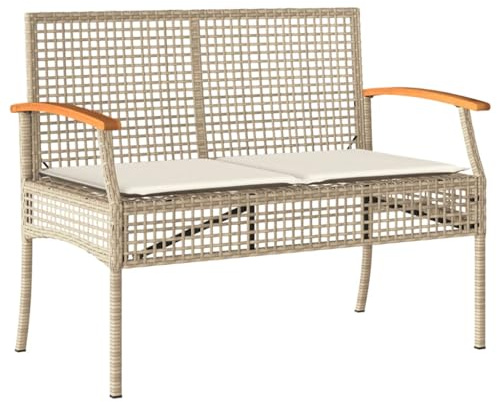 vidaXL Gartenbank mit Kissen Beige Poly Rattan Akazienholz