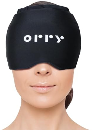 ORRY Gel Ghiaccio Testa - Maschera/Cuffia Gel Compressiva Riutilizzabile per Terapia del Freddo/Calore - Sollievo Emicrania, Mal di Testa, Occhi Gonfi - Facilmente Regolabile (Nero)
