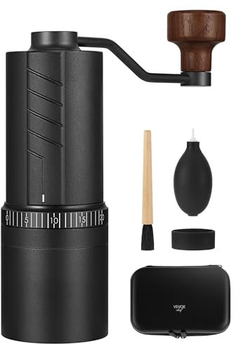 Vevok Chef Manual Coffee Grinder O20-20 levels External Adjustment, 35g Capacity with Travel Case and Cleaning Gear, Consistent Grind Ti-Plated Stainless Steel Conical Burr Hand Coffee Grinder