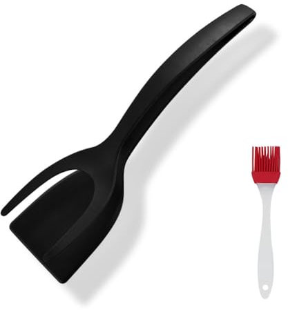 SHUNCHG 2 in 1 Pinza con Impugnatura e Spatola Ribaltabile con Spazzola - Paletta da Cucina Multiuso per Bistecca, Uova, Frittelle, Pesce, Toast, Frittata