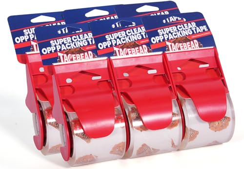 TAPEBEAR No Noise Packing Tape with Dispenser 6Rolls x 48mm x 20m, Super High Transparency Parcel Tape Packaging Tape for Home Office Packing, Shipping, and Storage