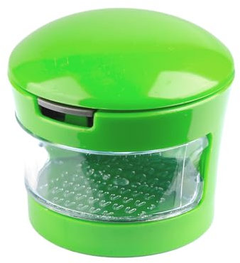Tabanzhe Garlic Press Crusher - Mini Garlic Dicer Chopper with Stainless Steel Blades and Clear Plastic Storage Container (Green)