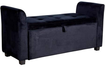 Home Source Storage Ottoman Window Seat, Velvet Footstool Bench, Lift Up Lid Chest, Bedding Blanket Toy Box, 120cm, Black
