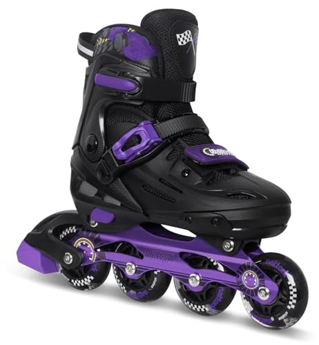 Nattork Pattini in linea per bambini, regolabili, con ruote illuminate, per ragazzi e ragazze, età 8-12 anni, decorazioni per auto da corsa, per interni ed esterni, viola