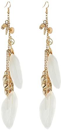 Fdsmall Faux Ohrringe Böhmische Fransen Quaste Lange Tropfen Dangle Ohrringe Set Ethnische lange bunte Feder Fringe für Frauen (White)