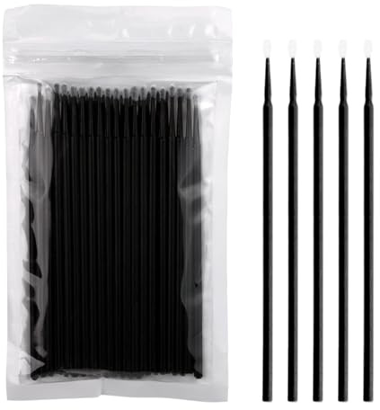 SEEDEW 50 Piezas Micro Hisopos, 10 cm Hisopos de Algodón, Herramientas para Pestañas y Rímel, Multifuncionales Plástico Cepillos de Microfibra para Retirar y Limpiar (Empaque Simple) (Negro)