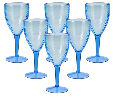 BAYSIDE Blue Pool Acrylic 350ml Wine Glass, Set of 6 Blue Drinking Glasses, 100% PS, BPA Free, Home Décor, Reuseable Cup for Outdoor Use, Parties BBQ’s Poolside (6 Pack Wine Glasses)