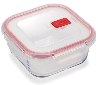 CURVER Square 0.75L Food Storage Glass Containers with Lids - Borosilicate Glass, 4-Clip Lock Airtight Food Containers with Lids, Oven & Freezer Safe