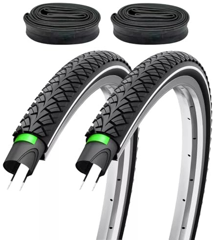 F24Tyre 2er Set Fahrradreifen 28x1,50 Zoll 40-622 3mm Pannenschutz Reflex | wählbar mit Autoventil Fahrradventil französisches Ventil 700x38c – Trekkingreifen Allround für Citybike