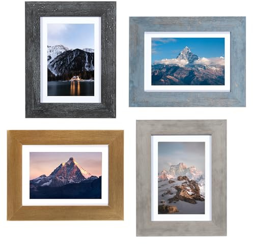KAIWIN Bilderrahmen 13x18cm 4er Set, rustikaler Bilderrahmen, Holz Fotorahmen, mehrfarbig, ideal als Geschenk, Wandmontage und Tischdekoration