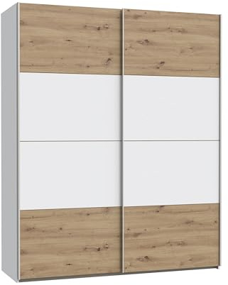 Homely | Armario de Puertas correderas DOMY 170 | Acabado Laminado sintético Color Roble Artisan/Blanco Mate | Medidas 170x61,2. Altura 210 cm. | Diseño Funcional