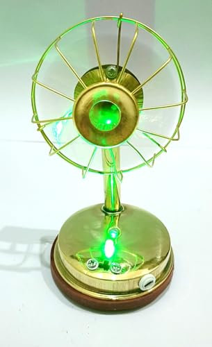 Ganga Nautical Dekorativer LED Tischventilator Schaustück mit grünem Licht, goldener Metallsockel, Vintage Stil