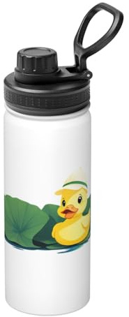 Little Yellow Duck Swimming with Hat Bouteille d'eau isotherme en vrac en acier inoxydable avec couvercle pour adultes Idéal pour un usage quotidien et les activités de plein air 532 ml