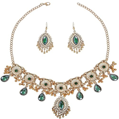 3 PCS Indian Jewellery Set, Aesthetic Earrings Indian Necklace for Women, Vintage Fashion Women's Jewellery Sets, Suitable for Brides Festivals Ethnic Dances Party Occasions