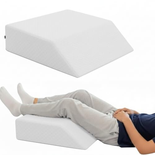 Sapphire Collection Orthopedic Leg Elevation Wedge Pillow High Grade Foam Support for Sleeping, Swelling, Sciatica, Back, Hip, Knee Pain Relief Boosts Circulation Washable Cover 60x50x15cm (White)