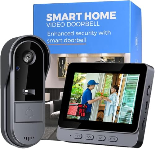 Timbre inalámbrico con cámara 1080P - Videoportero inalámbrico exterior impermeable con pantalla IPS de 4.3 Visión Nocturna Audio Bidireccional Seguridad en el hogar sin suscripción sin APP sin WiFi