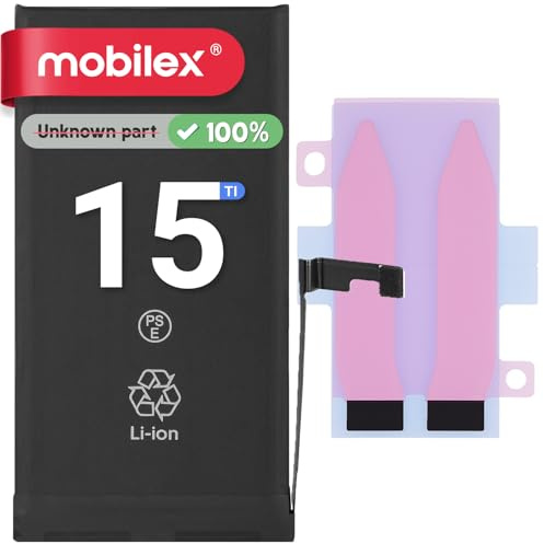 MOBILEX Batterie pour iPhone 15 | Sans message | Puce TI | 3349 mAh - OEM | Remplacement interne avec adhésif | Capacité d'origine