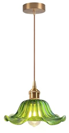 DLGLOLIN - Lámpara colgante de cristal para salón de flores, diseño creativo, lámpara de techo de color verde vintage, E27 para dormitorio, cocina, comedor