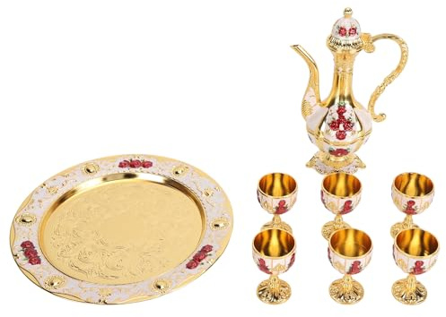Ensemble de pots à vin Vintage, plateau de service de café et de thé de Style européen avec 6 tasses en alliage de Zinc, ustensiles de bar de luxe pour la décoration de la maison, (Or Blanc Rouge)