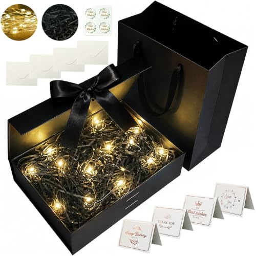 HuaMuDM Geschenkbox Schwarz,26x19x8cm,Geschenkbox Mit Schleife,Magnetische | Geschenkverpackung,Feiertag,Geburtstagsgeschenkverpackung,Weihnachten,Valentinstag