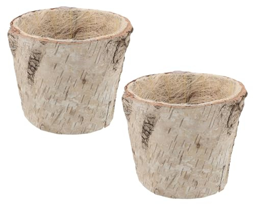 JOINPAYA Maceta de Corteza de Abedul Natural 2 Piezas Maceta Redonda Rústica de Madera para Suculentas y Orquídeas para Decoración Interior y Jardín