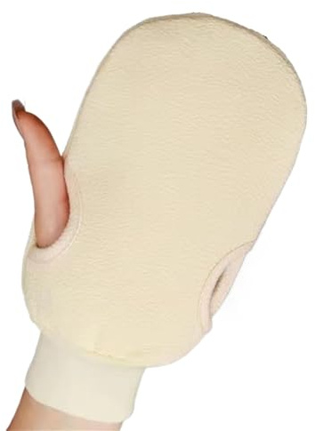Exfoliating Shower Brush & Scrub Mitt for Peeling - Body Cleaning Gloves & Foam Massage Towel(White)