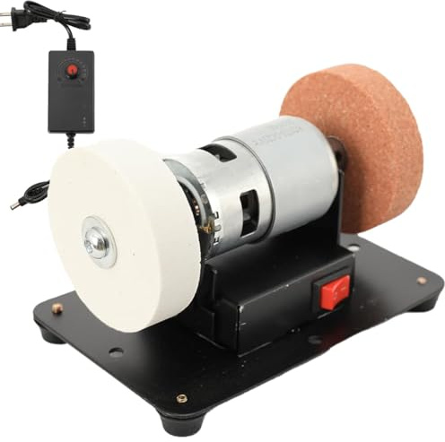 Mini Bench Grinder Electric Benchtop Sander, 96W Electric Multi-Purpose Grinding Machine 7-Variable Speed for DIY Craft, Metal, Wood, Knife Making, Jewelry Buffing, 6.3 x 3.9 inch Base, 3000-6000 RPM